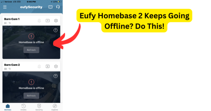Eufy homebase 2 keeps going offline
